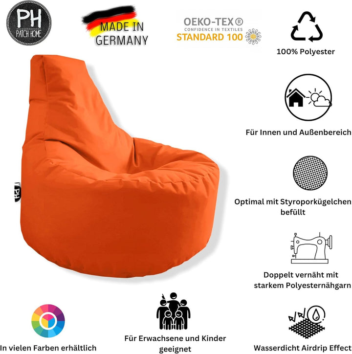 PATCH HOME Gamer Sessel Sitzsack inkl. Würfel Bean Bag Set Ø80cm, 30cm Sitzhöhe, 90cm Höhe + 35x35cm