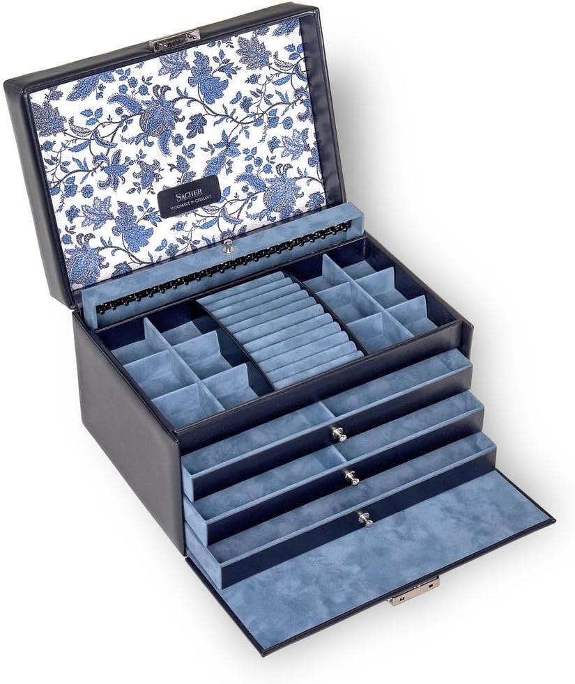 Schmuckkasten Jasmin florage/navy (Leder)