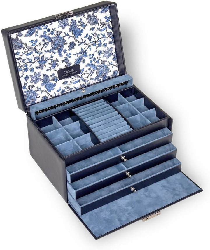 Schmuckkasten Jasmin florage/navy (Leder)