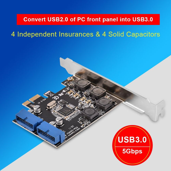 ASHATA USB 3.0 PCI Express Controller, PCI-E Erweiterungskarte 2X intern USB 3.0 19-pin Anschlüsse,S