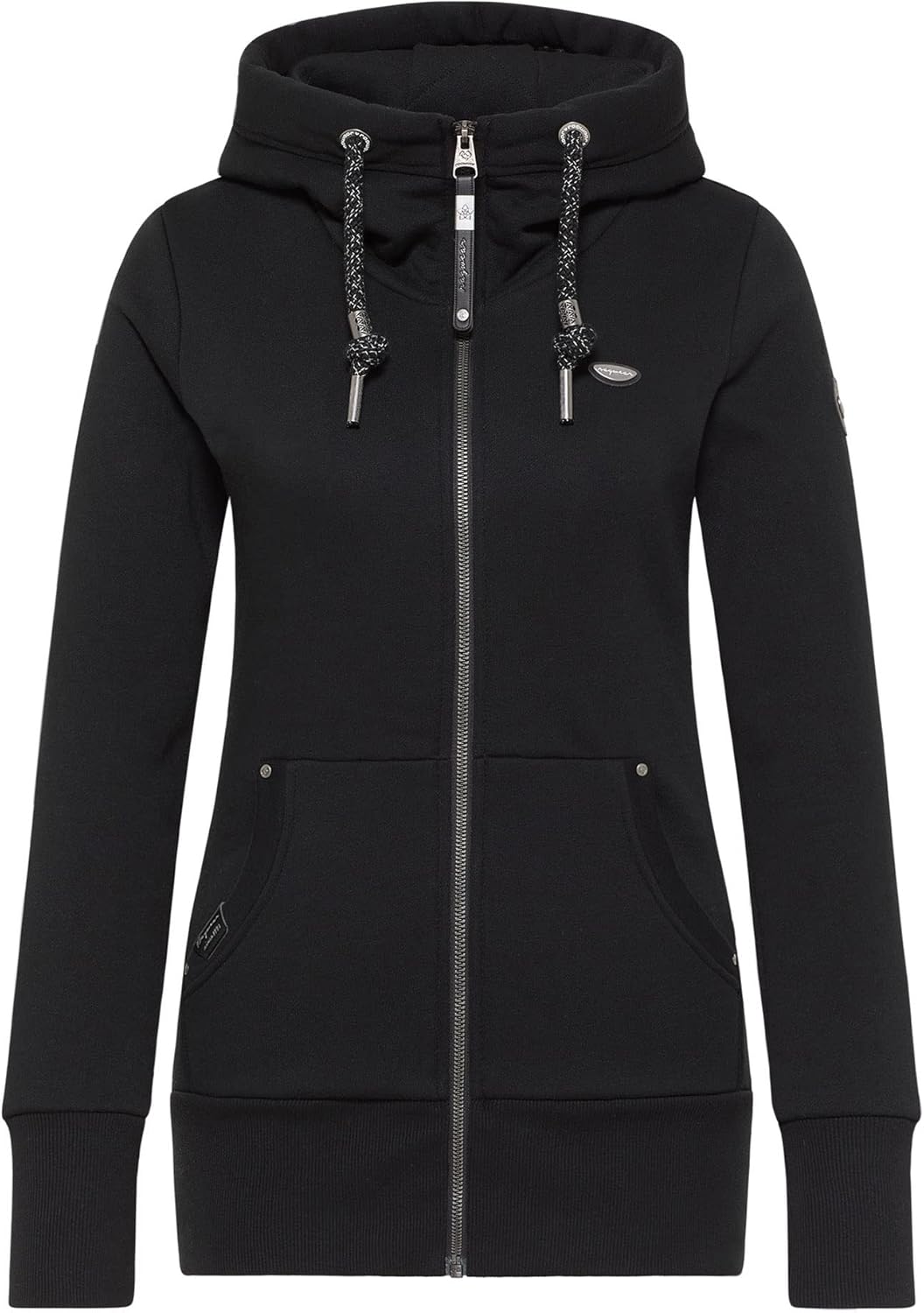 Ragwear NESKA Zip Damen Frauen Kapuzenjacke,Zip Hoodie,Kapuzenpullover,Sweatjacke M Schwarz, M Schwa