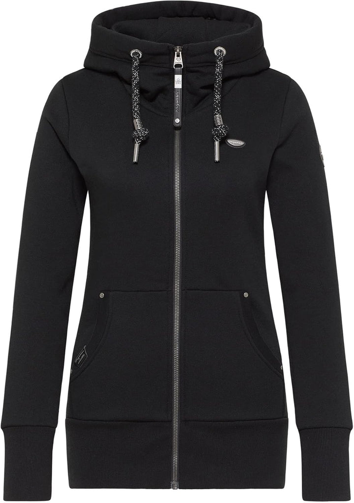 Ragwear NESKA Zip Damen Frauen Kapuzenjacke,Zip Hoodie,Kapuzenpullover,Sweatjacke M Schwarz, M Schwa