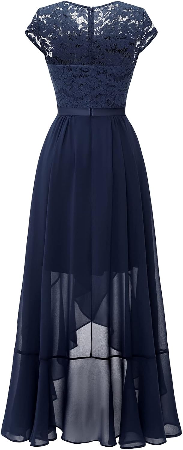 Bbonlinedress Abendkleider elegant für Hochzeit Spitzenkleid Chiffon Hi-Lo Kleid Brautjunferkleid Pa