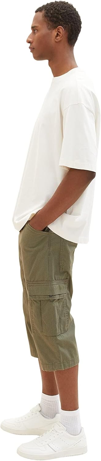 TOM TAILOR Herren Cargo Max Overknee Bermuda Shorts 27 31300 - Olive Minimal Pattern, 27 31300 - Oli