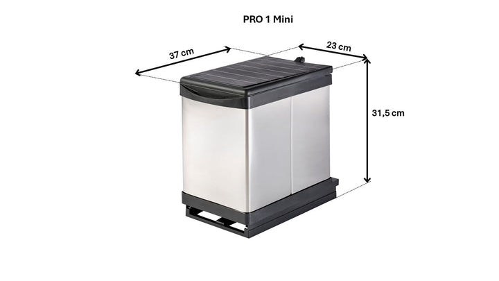 Aspira Home Ausziehbarer Küchen Mülleimer „Müllomatik PRO 1 MINI“ | Volumen: 12l | Mülltrennsystem |