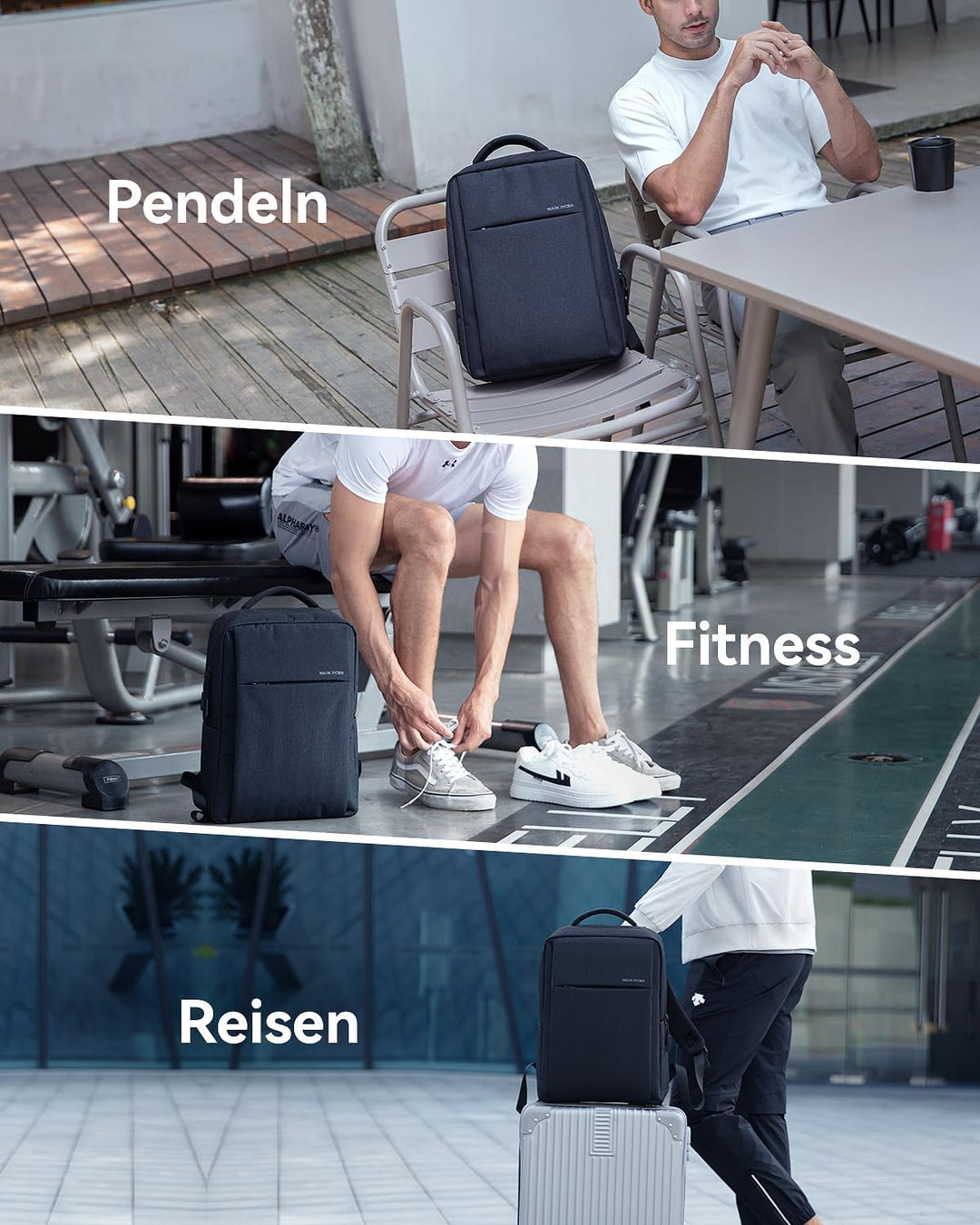 MARK RYDEN Laptop Rucksack Herren, 180 Grad Offen Schulrucksack Notebook Backpack Tagesrucksack, Was