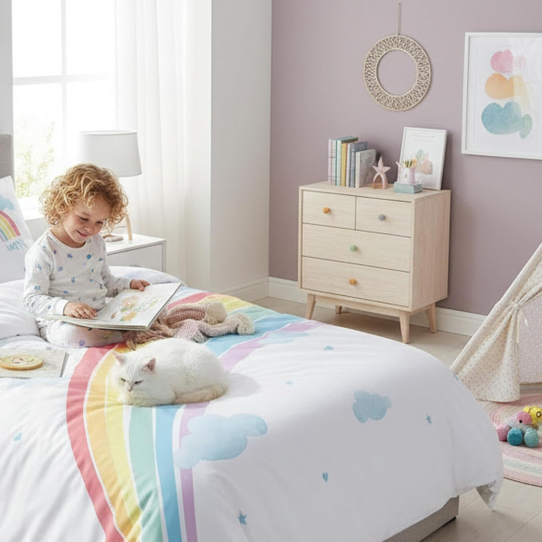 MTOnlinehandel REGENBOGEN Bettwäsche Set · Mädchen-Bettwäsche · Kinderbettwäsche · Very Happy Rainbo