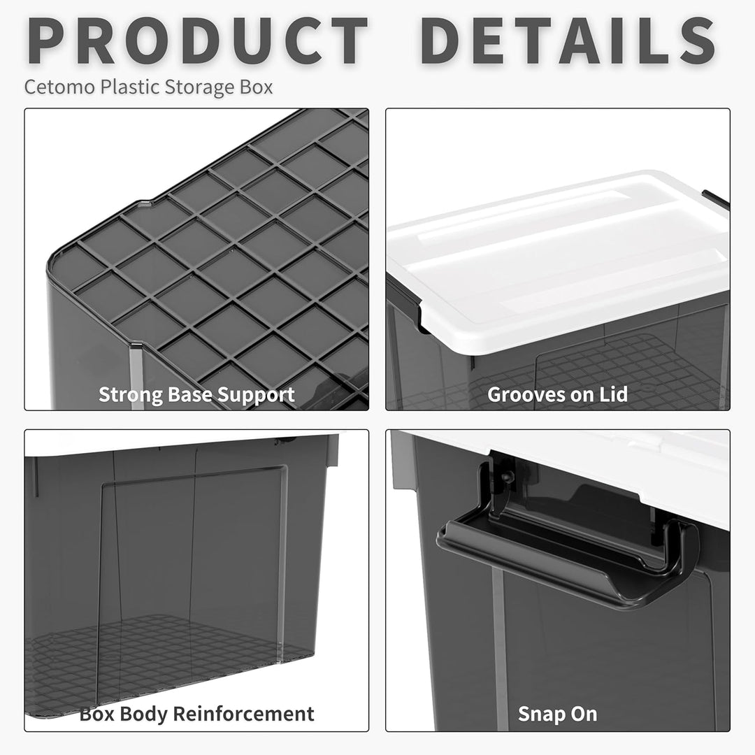Cetomo 90L*4 Plastic Storage box, Tote box,Organizing Container with Durable Lid and Secure Latching