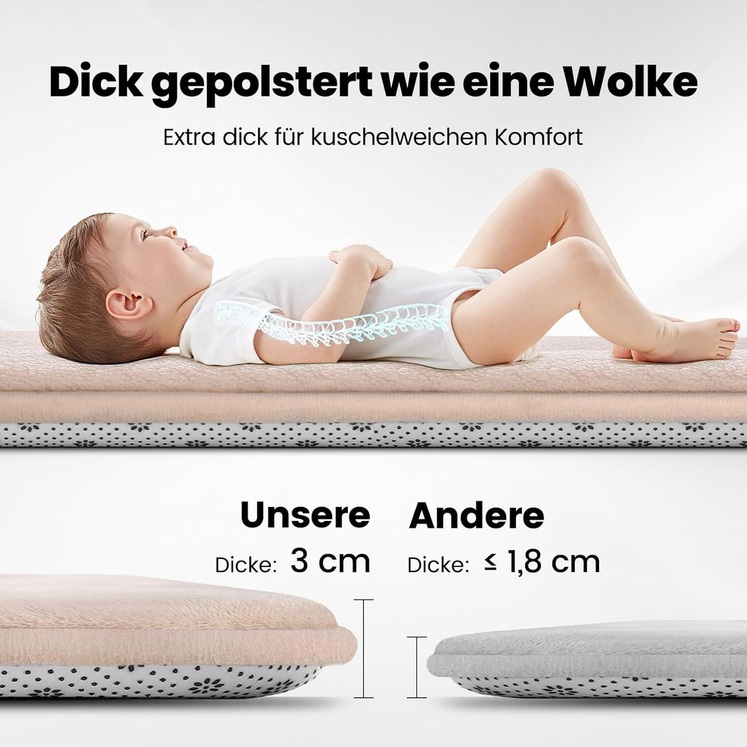 Krabbelmatte Baby 150×200cm, 3cm Dicke Schaumstoff Spielmatte, Ultraweiche Stütze und Plüschiges Gef