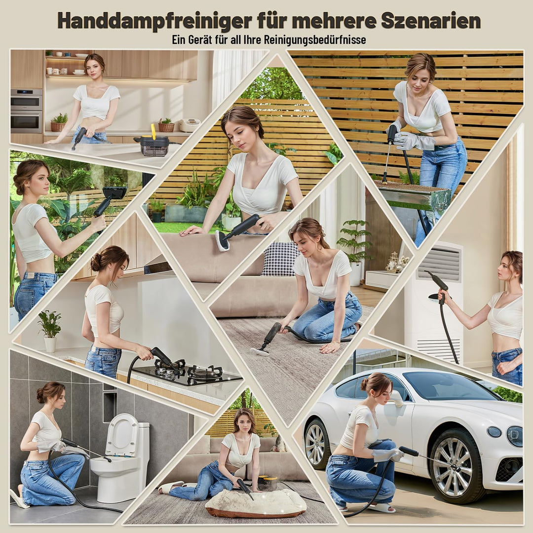 Dampfreiniger 3 stufig verstellbarer Griff, 15 Sekunden Aufheizzeit, 1,6L Wassertank, Dampfreiniger