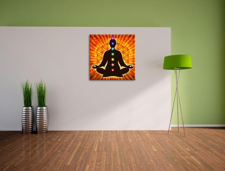 Pixxprint Meditation mit den 7 Chakren als Leinwandbild/Grösse: 70x70 cm/Wandbild/Kunstdruck/fertig