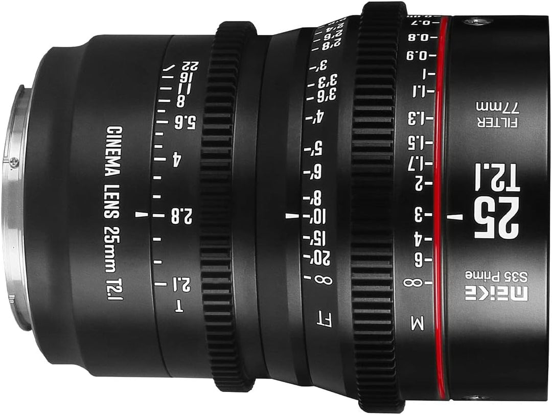 Meike 25 mm T2.1 S35 Manueller Fokus Weitwinkel Prime Cinema Objektiv für Canon EF Mount und Cine Ca