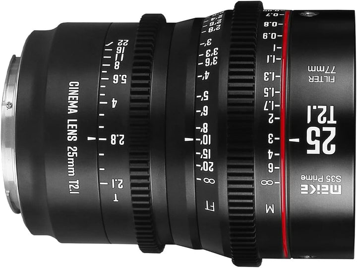 Meike 25 mm T2.1 S35 Manueller Fokus Weitwinkel Prime Cinema Objektiv für Canon EF Mount und Cine Ca