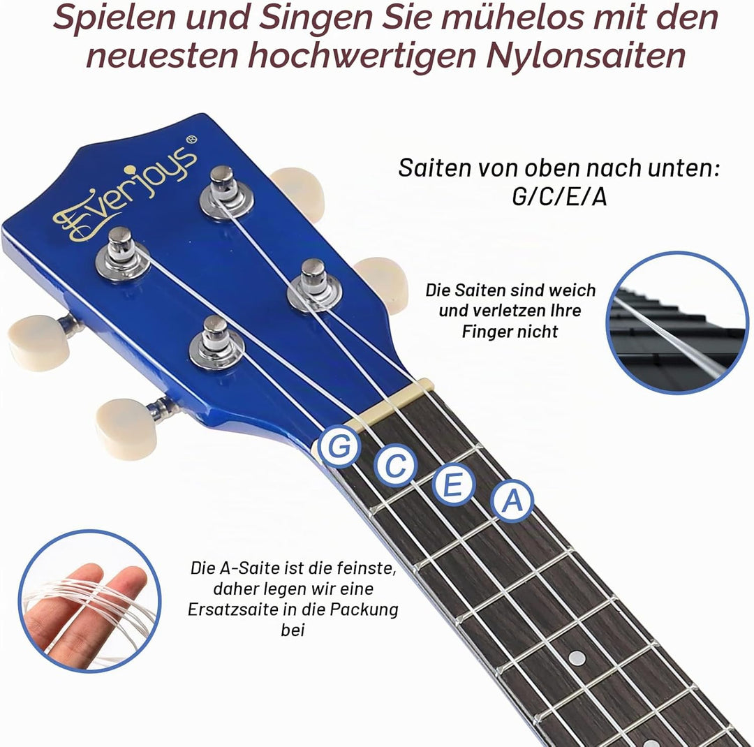 Sopran-Ukulele Anfängerset für Kinder Erwachsene Studenten mit kostenlosem Online-Unterricht 21 Zoll