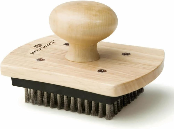 Pizzasteinbürste, 10,2 x 12,7 cm, Hartholzgriff, Pizzastein-Schrubber mit Edelstahlborsten (A), A