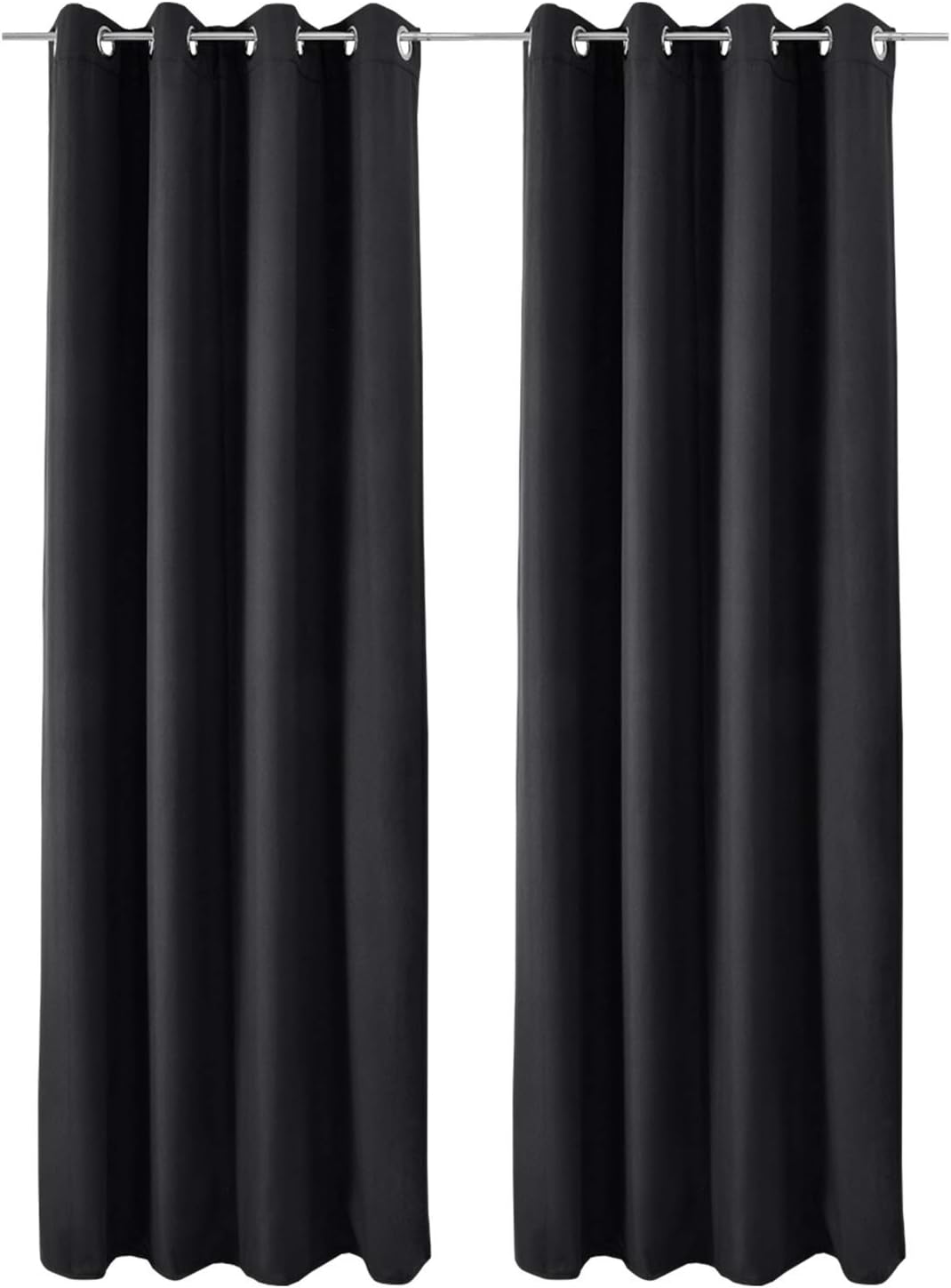 Beautissu 2er Set Thermovorhang Gardine 140x245 cm Schwarz – Ösen Thermogardine Set – Ösenvorhang is