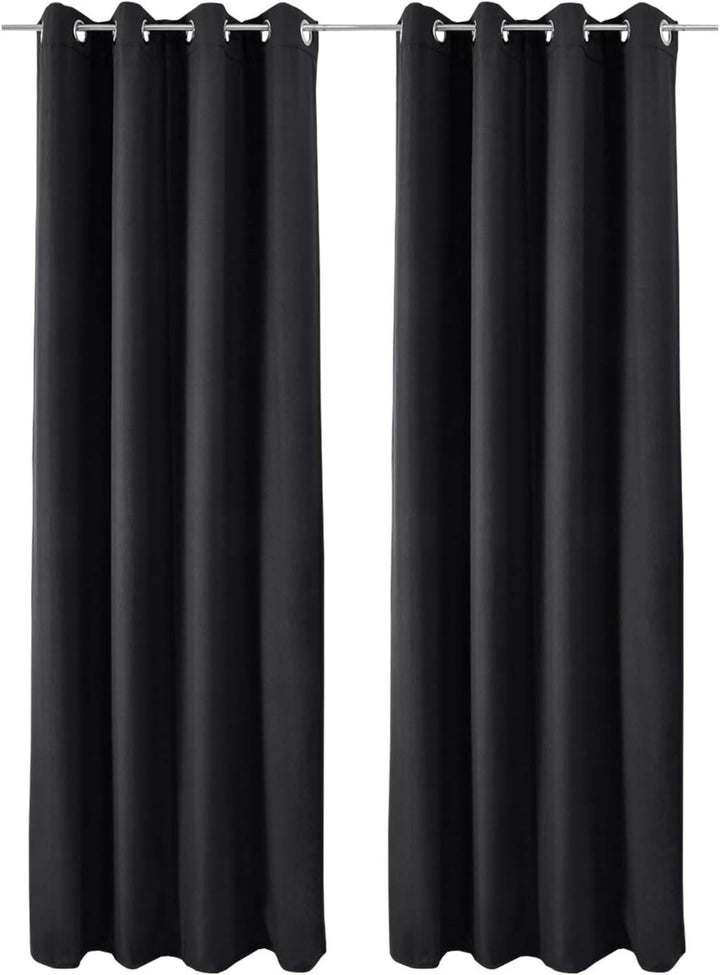 Beautissu 2er Set Thermovorhang Gardine 140x245 cm Schwarz – Ösen Thermogardine Set – Ösenvorhang is