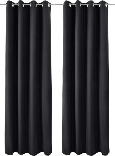 Beautissu 2er Set Thermovorhang Gardine 140x245 cm Schwarz – Ösen Thermogardine Set – Ösenvorhang is