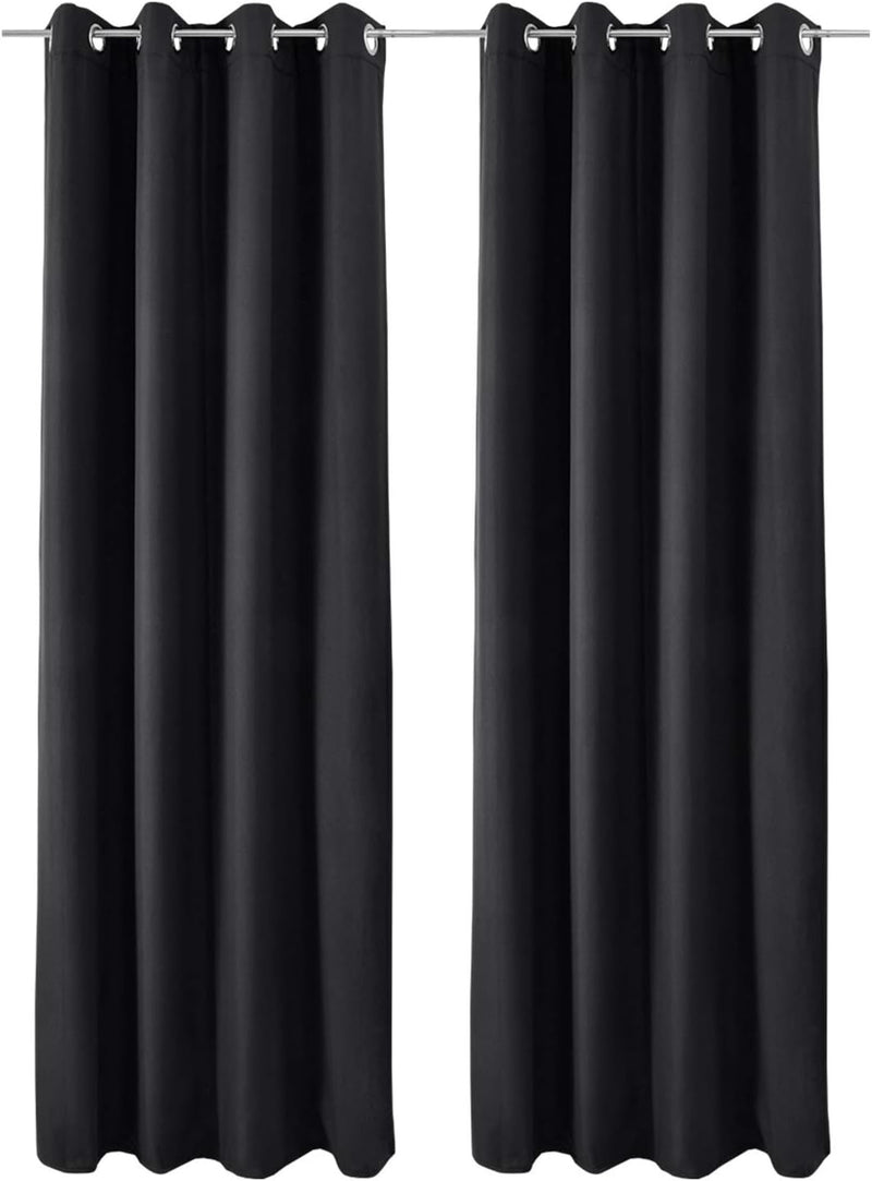 Beautissu 2er Set Thermovorhang Gardine 140x245 cm Schwarz – Ösen Thermogardine Set – Ösenvorhang is