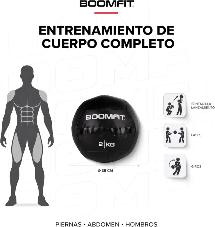 BOOMFIT Unisex-Erwachsene Wall Ball 2Kg Wandball, Black, One Size