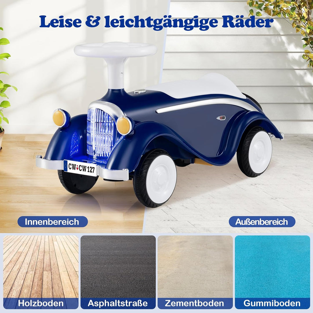 COSTWAY Rutschauto, klassisches Rutschfahrzeug mit Lenkrad & Hupe & LED-Scheinwerfer, Kinderfahrzeug