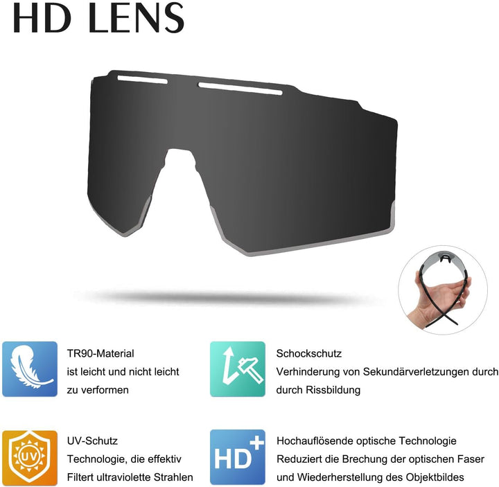 Fahrradbrille Sonnenbrille,Sportbrillen Herren Damen UV400 Sportbrille Schnelle Brille mit 1 oder 3
