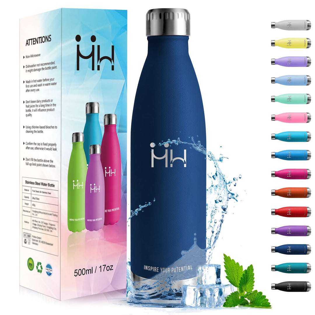 HoneyHolly Trinkflasche Edelstahl, Trinkflaschen Kinder, 500ML BPA-frei, Thermosflasche, Wasserflasc
