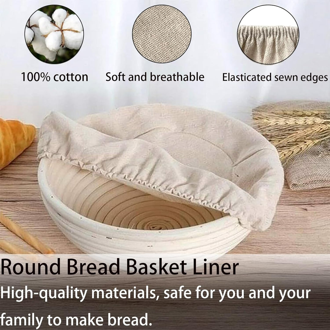 Gärkorb Rund 23cm, Gärkörbchen Set, Banneton, Natürlichem Rattan, Bürste, Bread Brotmesser, Leinentu
