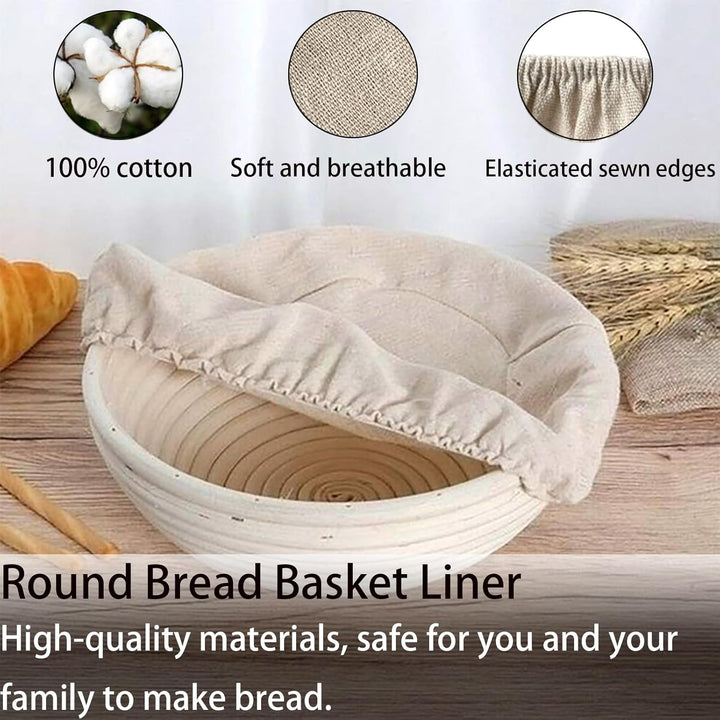 Gärkorb Rund 23cm, Gärkörbchen Set, Banneton, Natürlichem Rattan, Bürste, Bread Brotmesser, Leinentu