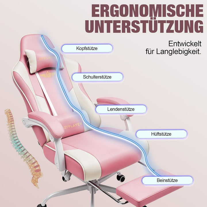 GTPLAYER Gaming Stuhl Chair Gamer Sessel - Ergonomischer Gamer Stuhl mit Fussstütze Kopfstütze und L