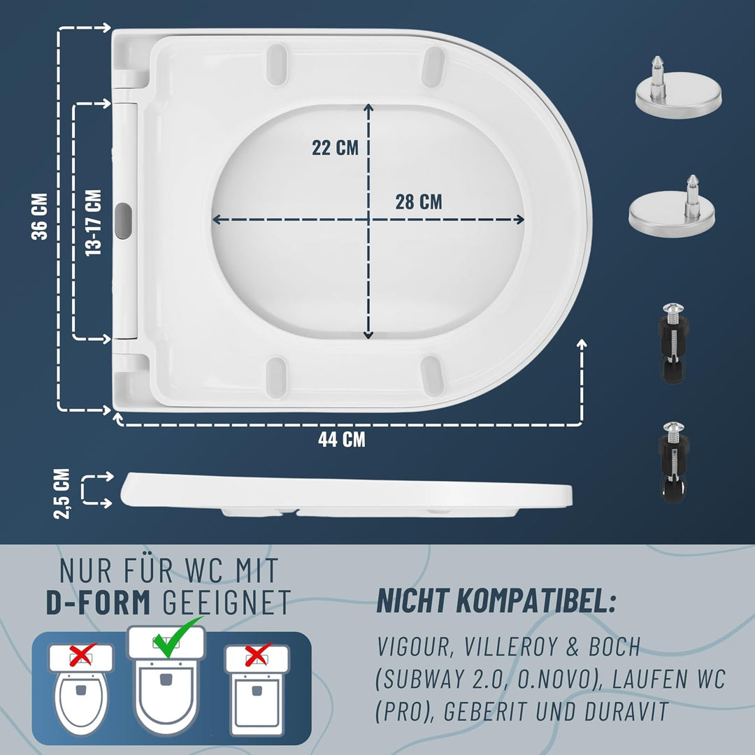 Meisterwerk Toilettendeckel mit Absenkautomatik in 2 Grössen - WC Sitz mit 99,9% Antibakterieller Ob