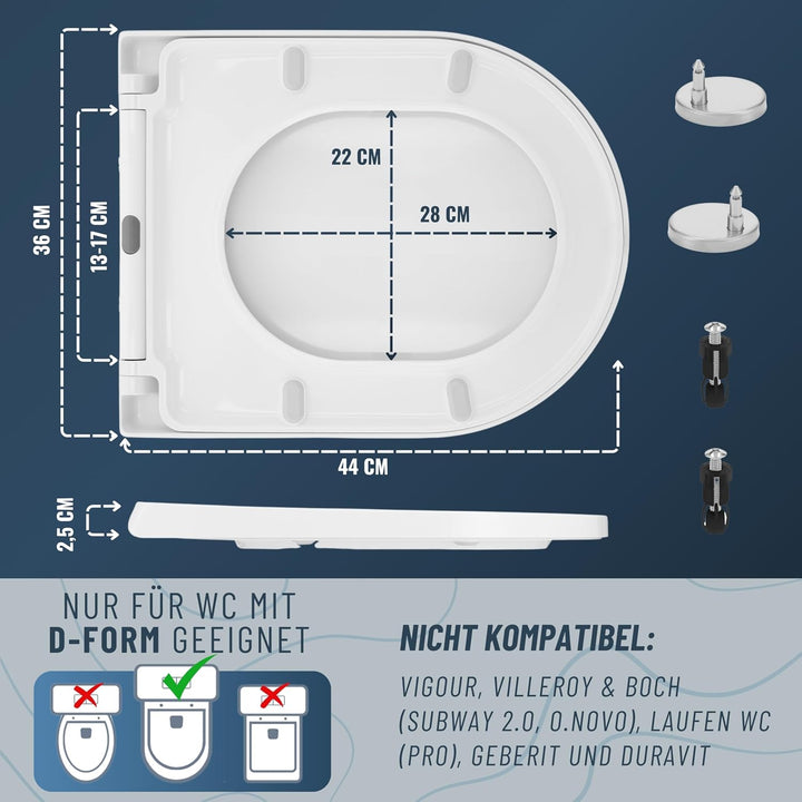 Meisterwerk Toilettendeckel mit Absenkautomatik in 2 Grössen - WC Sitz mit 99,9% Antibakterieller Ob