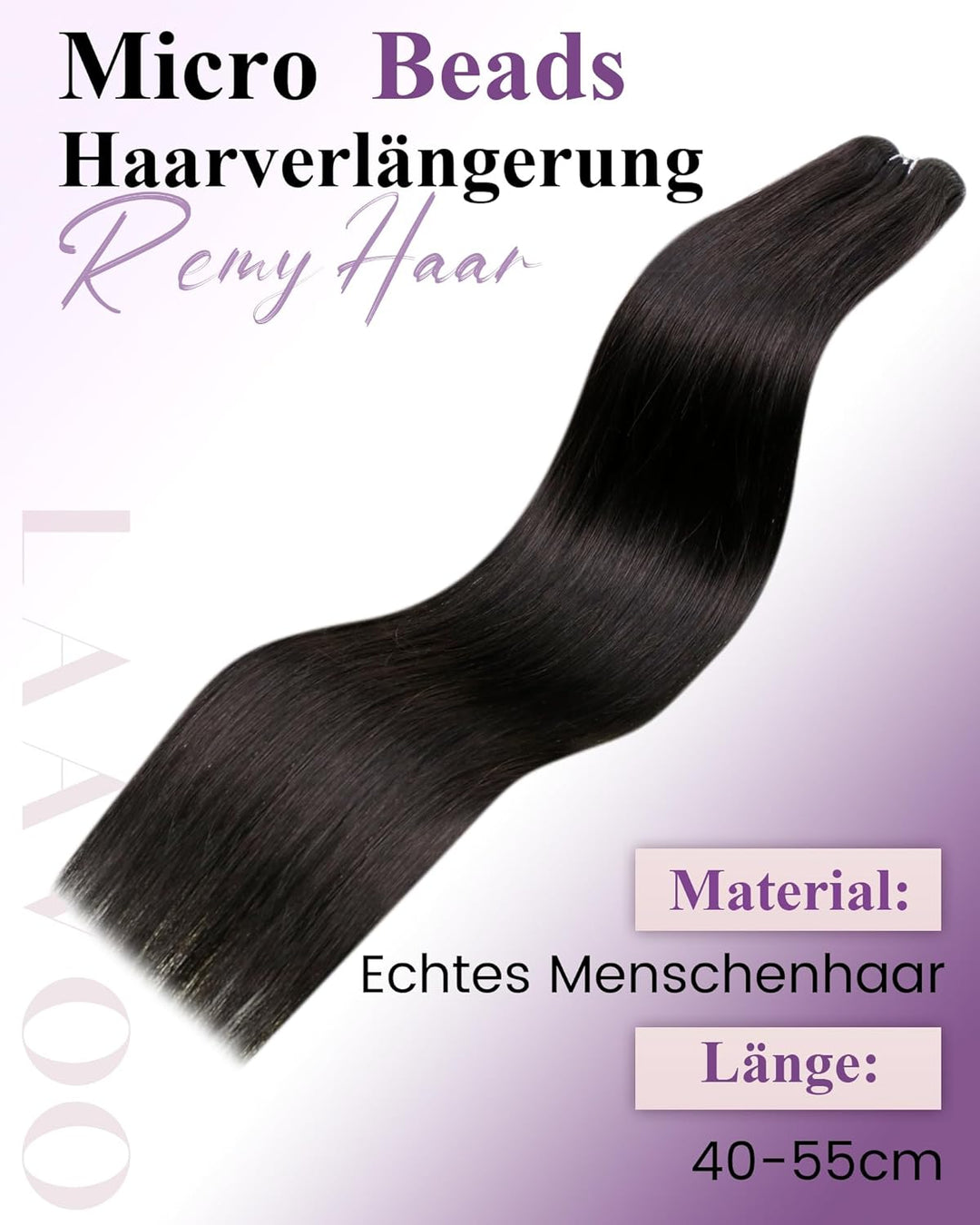 LaaVoo Remy Micro Weft Haarverlängerung Echthaar Schwarz 50cm Micro Bead Extensions Echthaar Unsicht