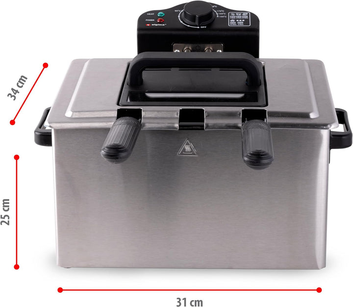 alpina Fritteuse - 3 Körbe - 5 Liter - 2000 Watt - Thermostat bis 190 °C - Anti-Heizung - Edelstahl