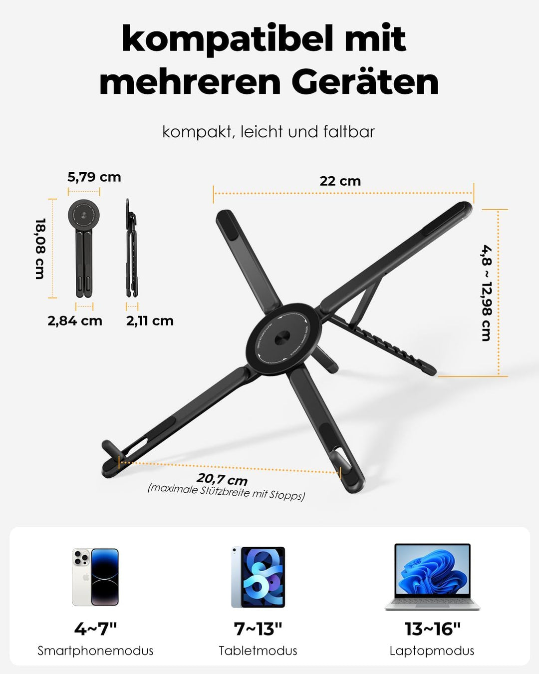 SupeDesk Laptop Ständer tragbar,3-in-1 höhen- und winkelverstellbarer Laptopständer aus leichter Alu