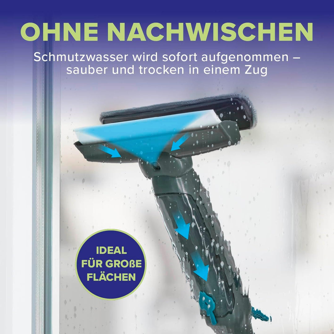 Fensterreiniger Set - Fensterabzieher mit 3-in-1 Sprüh-, Wisch- und Auffangfunktion - Abzieher ohne