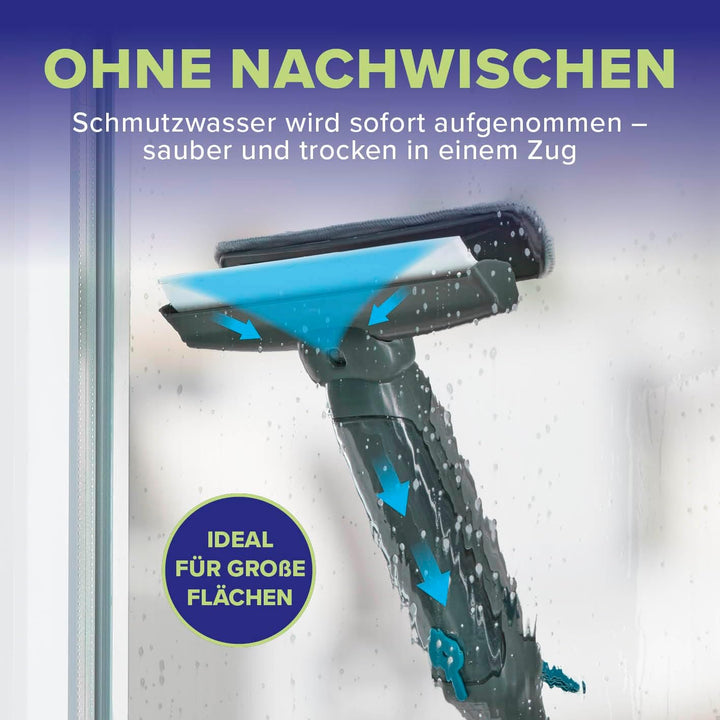 Fensterreiniger Set - Fensterabzieher mit 3-in-1 Sprüh-, Wisch- und Auffangfunktion - Abzieher ohne