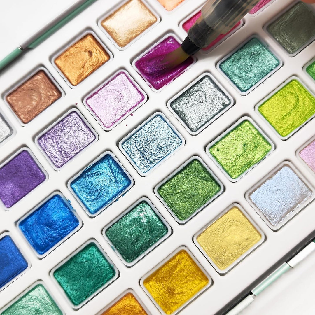 Artecho Aquarellfarben Set 50 Metallic Farben, Aquarell für Reisen, Wasserfarben für Künstler und Ho