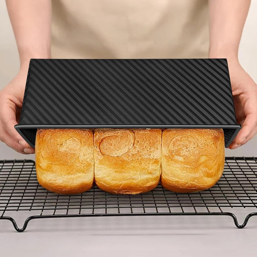 Toastbrot Backform mit Deckel – 2 Stück Brotbackformen Kastenform, Carbonstahl, Lüftungslöcher, Schw