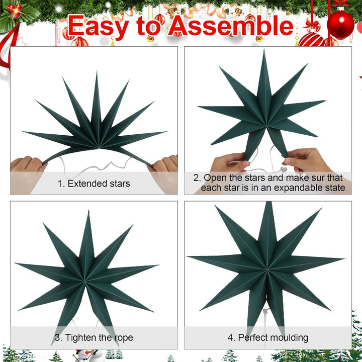 5 Stück Papiersterne Weihnachten Beige 30cm Salbeigrün 9 Zacken Creme Papiersterne Faltsterne Aufhän