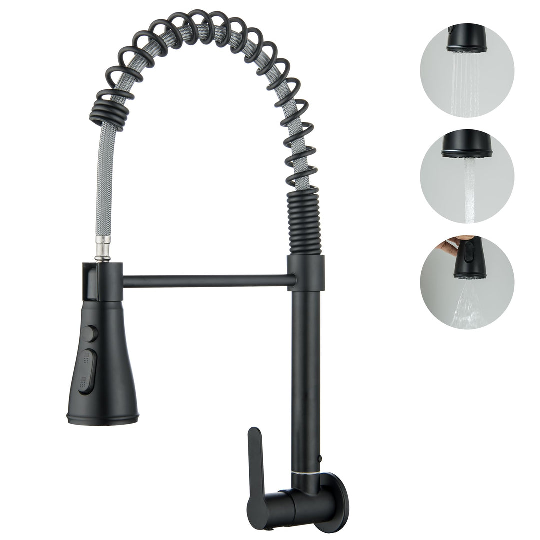 LIWEIKE Wasserhahn Kaltwasser Schwarz, 360° Drehbarer Kaltwasser armaturen mit 3 Strahlarten Wasserh