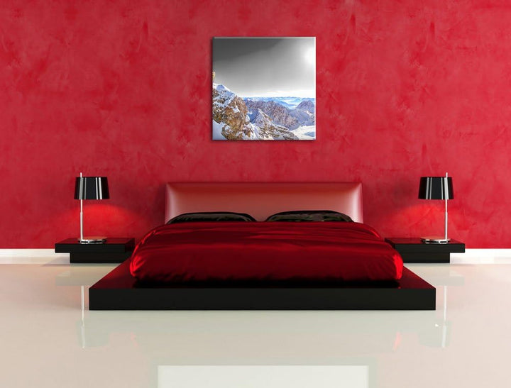 Pixxprint Zugspitze im Sonnenlicht Schwarz/Weiss, Format: 70x70 auf Leinwand, 70x70