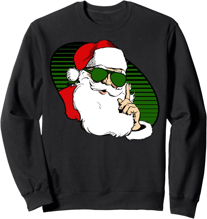 Santa Claus In Aviators Circle Portrait Christmas Sweatshirt