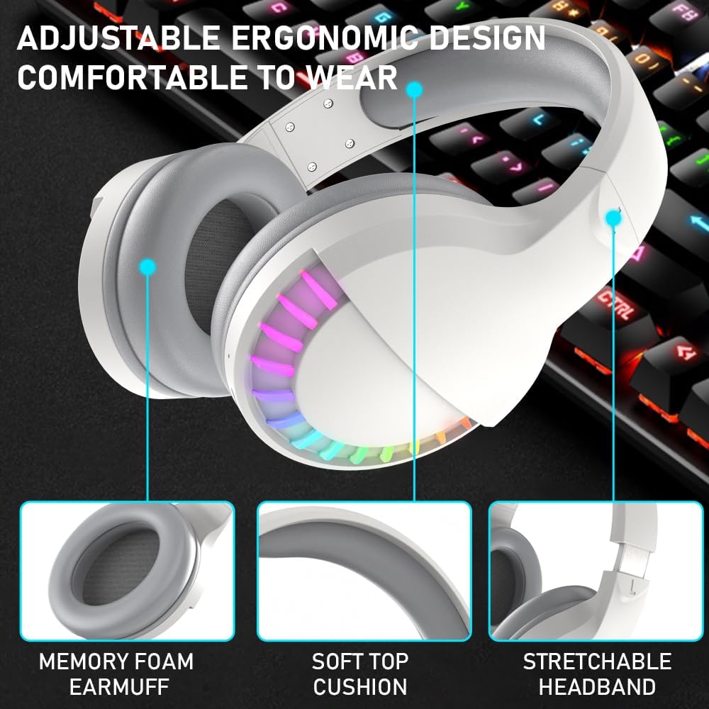 Kabellose Bluetooth-Kopfhörer Over Ear, kabelloser&kabelgebundener Dualmodus, RGB-Kopfhörer mit Gerä