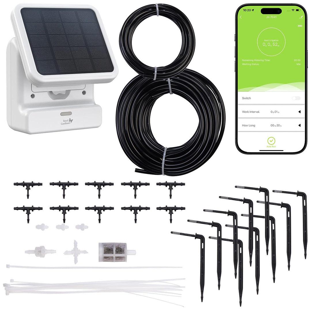 Royal Gardineer Smartes WLAN-Solar-Bewässerungssystem mit Pumpe, 30 l/Std., Akku, App
