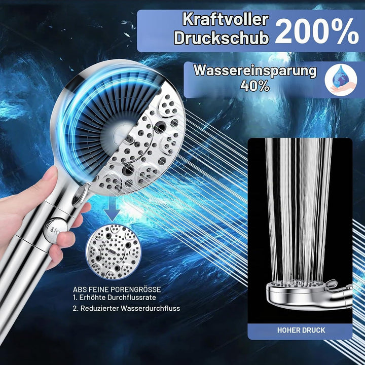 Duschkopf mit Schlauch 2M, Duschkopf mit Filter 15 Schichten, Hochdruck Duschbrause Wassersparend mi