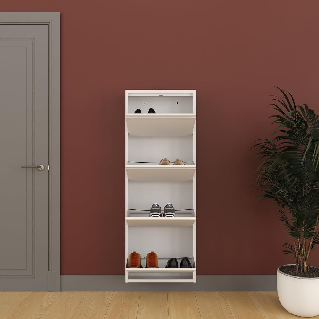 furni24 Schuhschrank Schmal – Platzsparender Metall-Schrank mit Magnetklappen, Platz für 8-12 Paar S