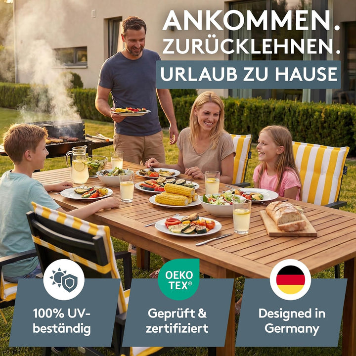 LILENO HOME Gartenstuhl Auflagen als [1er Set - Niedriglehner] in Blockstreifen Gelb - Bequeme Liege