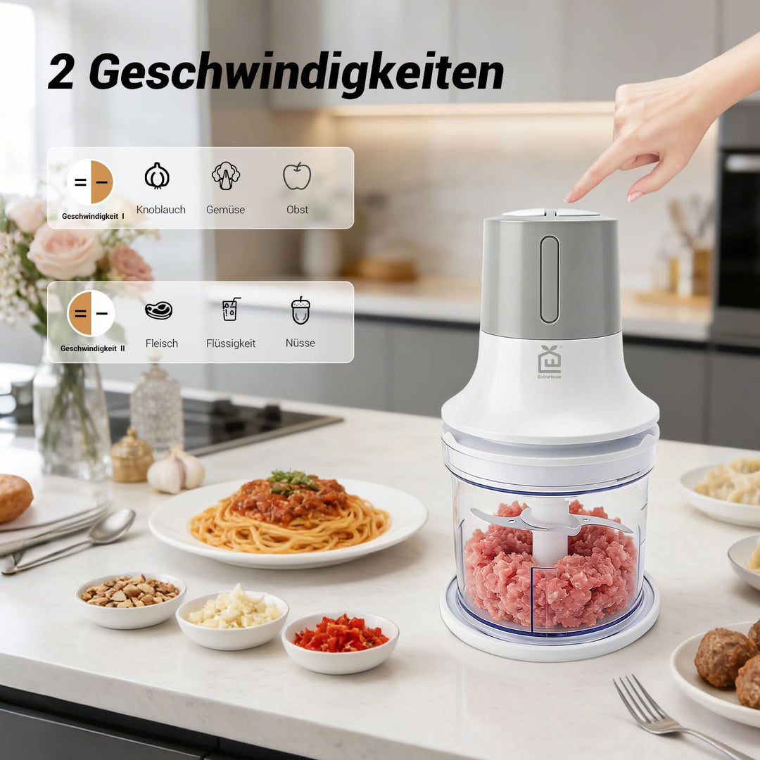 Elektrischer Zerkleinerer, 260W Universalzerkleinerer mit 2 Geschwindigkeitsstufen & 4 Edelstahlklin