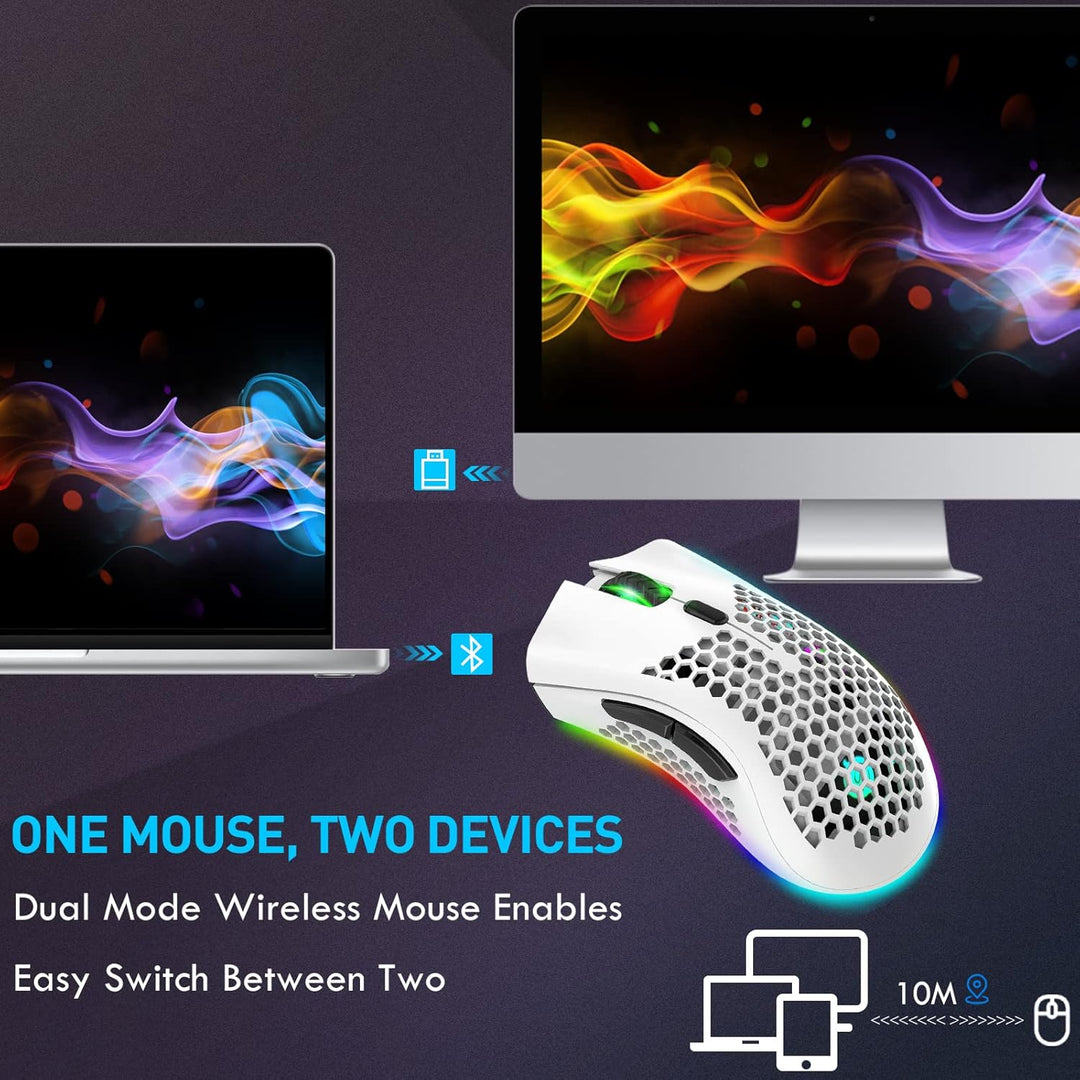 Bluetooth Gaming Maus, Light Honeycomb Maus mit RGB Hintergrundbeleuchtung, einstellbare DPI, Blueto